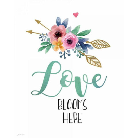 Love Blooms Here Black Modern Wood Framed Art Print by Moulton, Jo