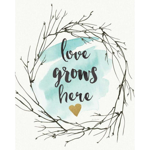 Love Grows Here Gold Ornate Wood Framed Art Print with Double Matting by Moulton, Jo