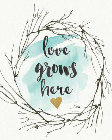Love Grows Here Black Ornate Wood Framed Art Print with Double Matting by Moulton, Jo