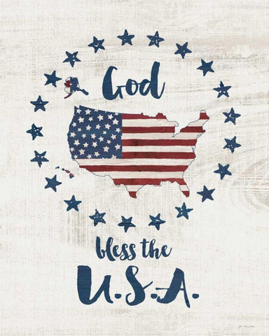 God Bless USA White Modern Wood Framed Art Print with Double Matting by Moulton, Jo