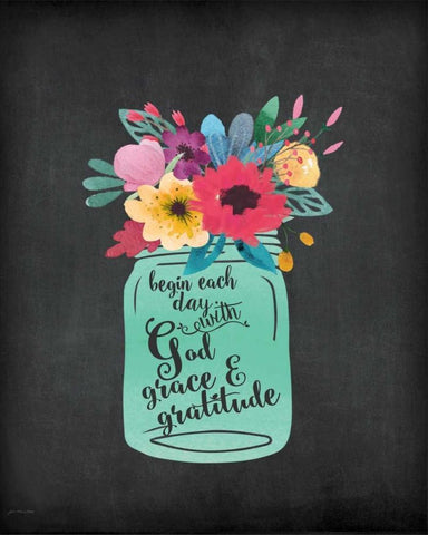 God, Grace, Gratitude Black Ornate Wood Framed Art Print with Double Matting by Moulton, Jo