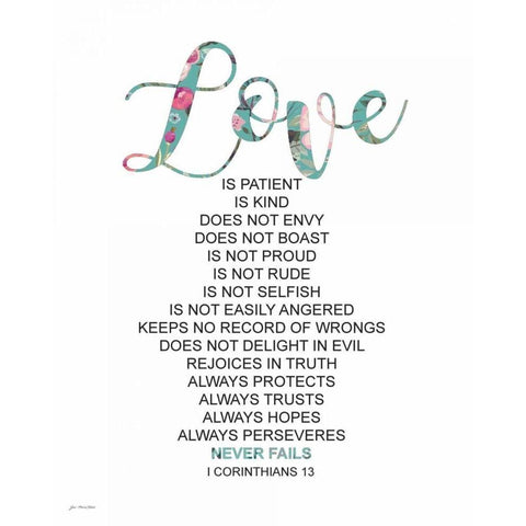 Love Never Fails Black Modern Wood Framed Art Print by Moulton, Jo