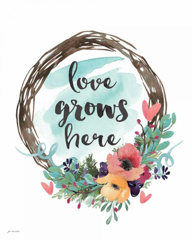 Love Grows Here White Modern Wood Framed Art Print with Double Matting by Moulton, Jo