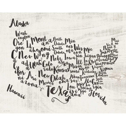Scripted Map White Modern Wood Framed Art Print by Moulton, Jo