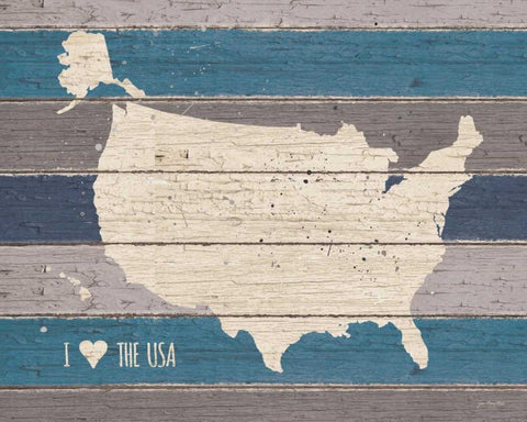 I Love the USA Map Black Ornate Wood Framed Art Print with Double Matting by Moulton, Jo