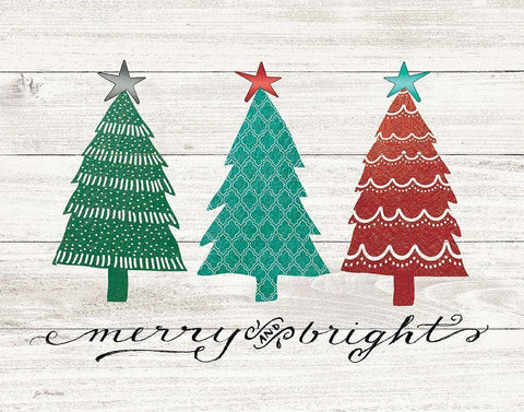 Merry and Bright Trees White Modern Wood Framed Art Print with Double Matting by Moulton, Jo