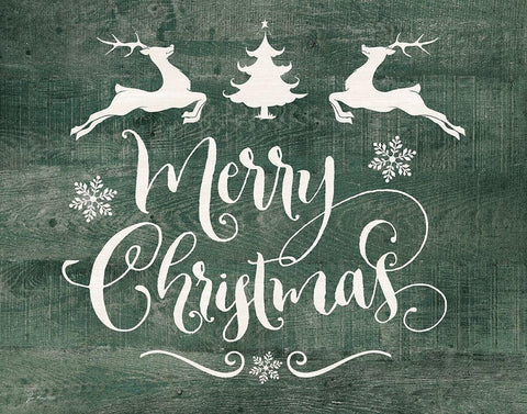 Merry Christmas Deer White Modern Wood Framed Art Print with Double Matting by Moulton, Jo