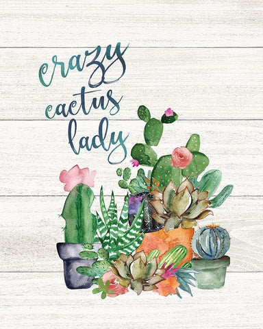 Crazy Cactus Lady White Modern Wood Framed Art Print with Double Matting by Moulton, Jo