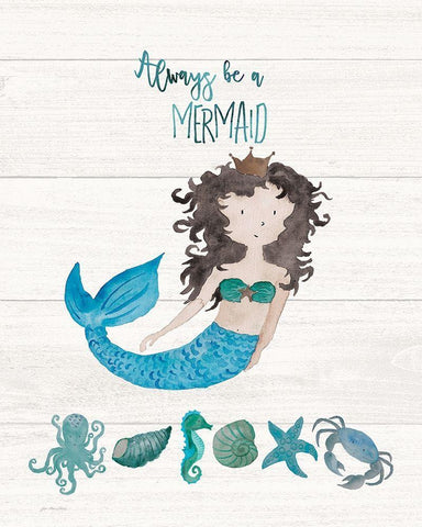 Be A Mermaid White Modern Wood Framed Art Print with Double Matting by Moulton, Jo