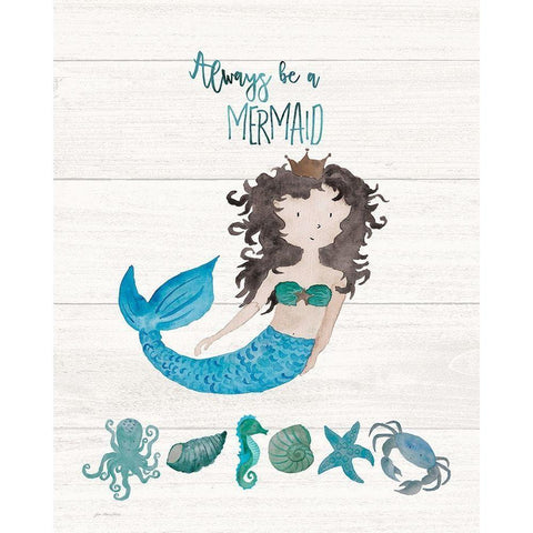 Be A Mermaid Black Modern Wood Framed Art Print with Double Matting by Moulton, Jo