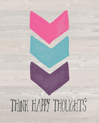 Think Happy Thoughts White Modern Wood Framed Art Print with Double Matting by Moulton, Jo