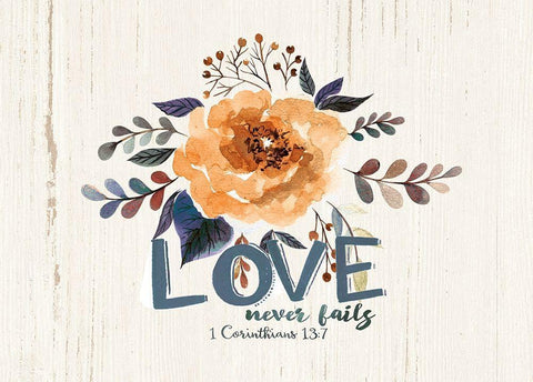 Love Never Fails Black Ornate Wood Framed Art Print with Double Matting by Moulton, Jo