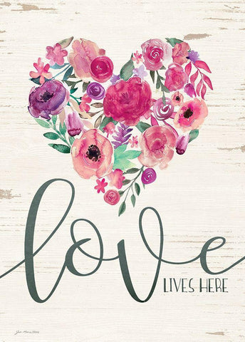 Love Lives Here Black Ornate Wood Framed Art Print with Double Matting by Moulton, Jo