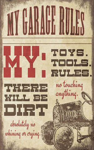 My Garage Rules White Modern Wood Framed Art Print with Double Matting by Moulton, Jo