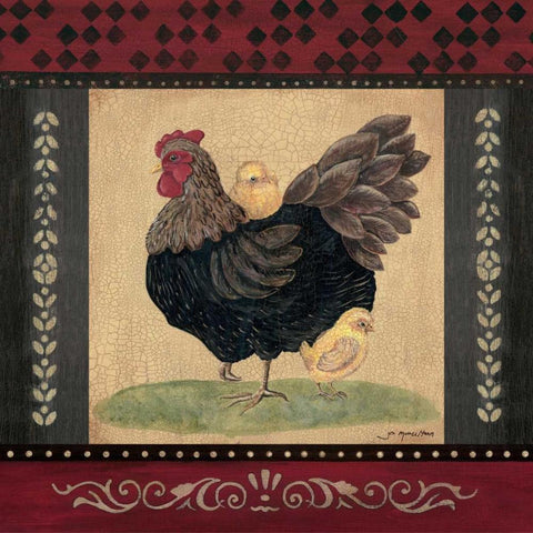 Cottage Hen Black Ornate Wood Framed Art Print with Double Matting by Moulton, Jo