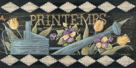 Printemps Black Ornate Wood Framed Art Print with Double Matting by Moulton, Jo