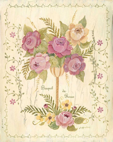 Bouquet de Roses Black Ornate Wood Framed Art Print with Double Matting by Moulton, Jo