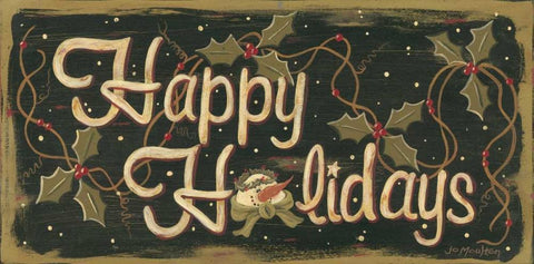 Happy Holidays Black Ornate Wood Framed Art Print with Double Matting by Moulton, Jo