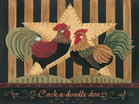 Cock-a-Doodle-Doo Black Ornate Wood Framed Art Print with Double Matting by Moulton, Jo