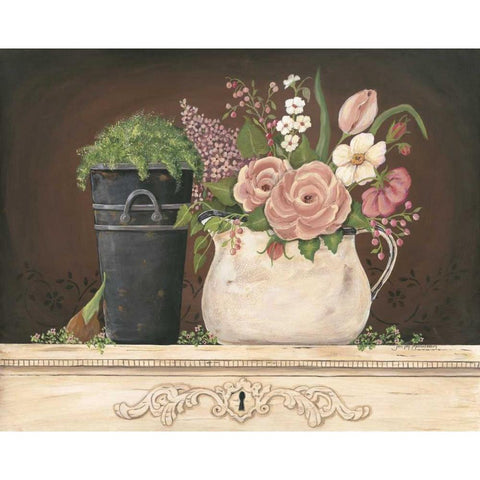 Floral with Black Bucket Gold Ornate Wood Framed Art Print with Double Matting by Moulton, Jo