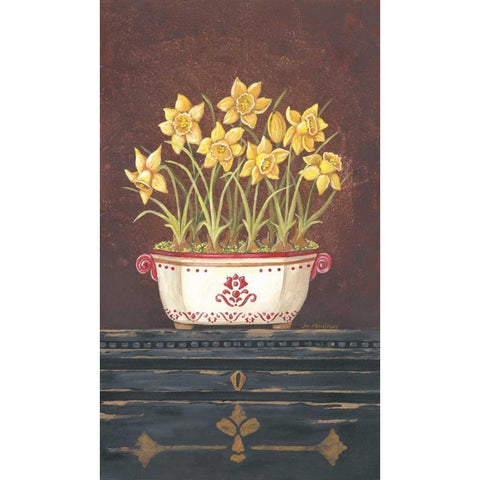 Asian Daphodile Floral Gold Ornate Wood Framed Art Print with Double Matting by Moulton, Jo