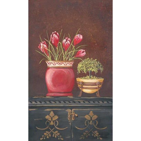 Asiain Red Crocus Floral Black Modern Wood Framed Art Print with Double Matting by Moulton, Jo