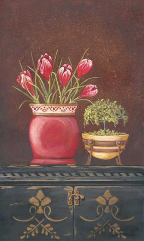 Asiain Red Crocus Floral Black Ornate Wood Framed Art Print with Double Matting by Moulton, Jo