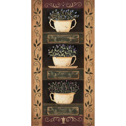 Teacup Herbs I Black Modern Wood Framed Art Print with Double Matting by Moulton, Jo