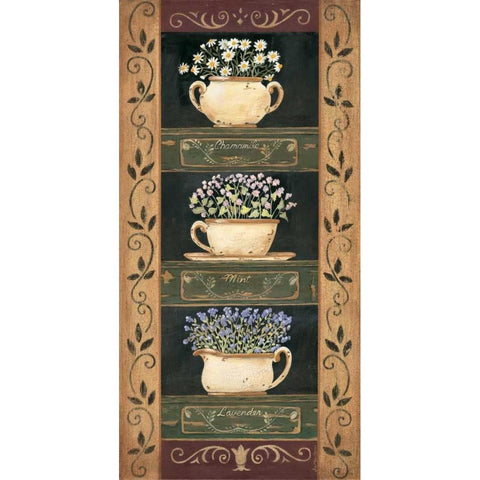 Teacup Herbs II White Modern Wood Framed Art Print by Moulton, Jo