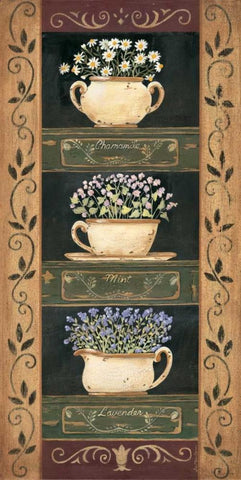 Teacup Herbs II Black Ornate Wood Framed Art Print with Double Matting by Moulton, Jo