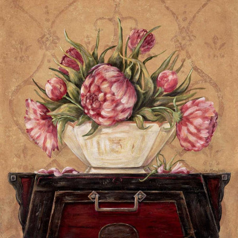 Zen Peonies Gold Ornate Wood Framed Art Print with Double Matting by Moulton, Jo