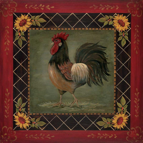 Sunflower Rooster II White Modern Wood Framed Art Print by Moulton, Jo