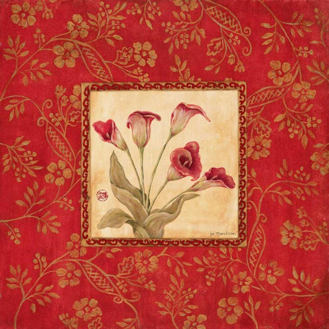 Orchids in Red Black Ornate Wood Framed Art Print with Double Matting by Moulton, Jo