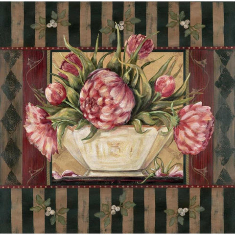 Peony Stripe Gold Ornate Wood Framed Art Print with Double Matting by Moulton, Jo