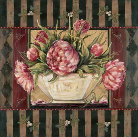 Peony Stripe Black Ornate Wood Framed Art Print with Double Matting by Moulton, Jo