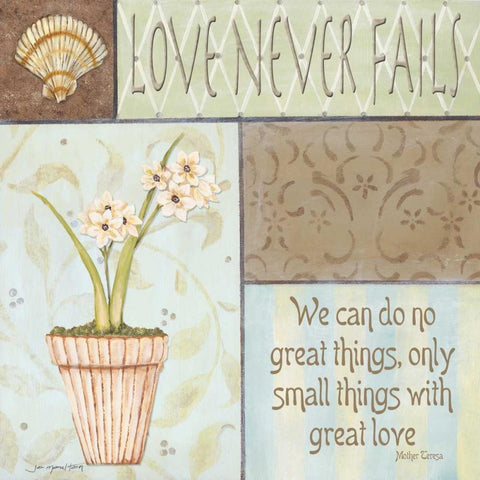 Love Never Fails Black Modern Wood Framed Art Print with Double Matting by Moulton, Jo