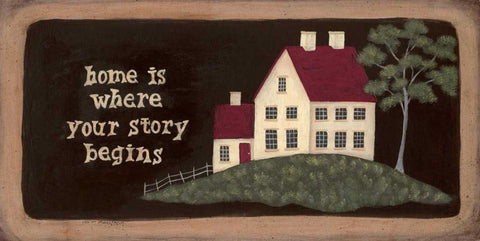 Home is Where Stories Begin Black Ornate Wood Framed Art Print with Double Matting by Moulton, Jo