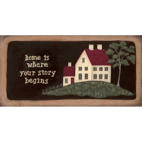 Home is Where Stories Begin Gold Ornate Wood Framed Art Print with Double Matting by Moulton, Jo
