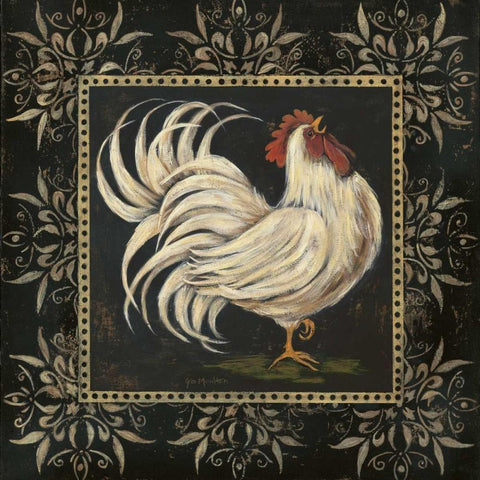 Black and White Rooster I White Modern Wood Framed Art Print by Moulton, Jo