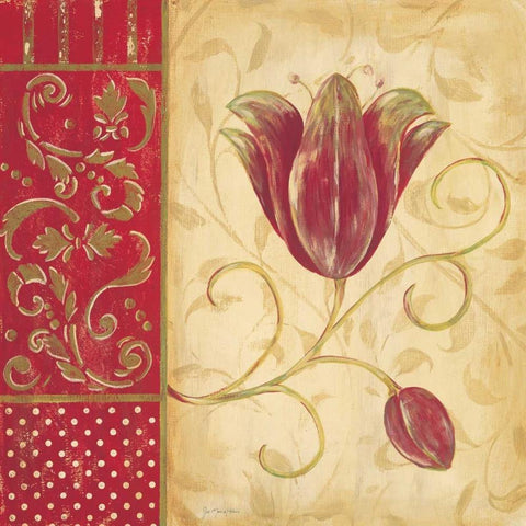 Red Tulip I White Modern Wood Framed Art Print with Double Matting by Moulton, Jo