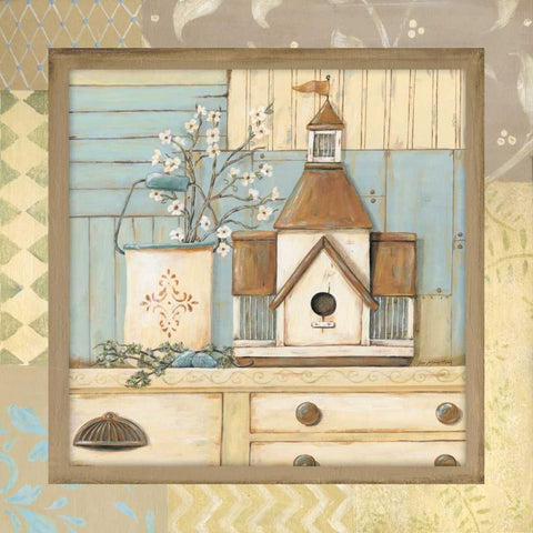 Birdhouse II White Modern Wood Framed Art Print with Double Matting by Moulton, Jo