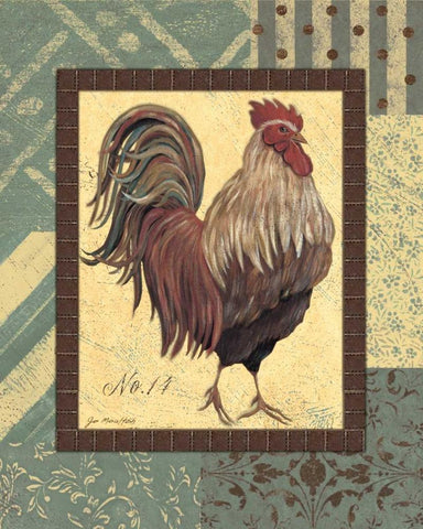 Rooster No. 14 White Modern Wood Framed Art Print with Double Matting by Moulton, Jo