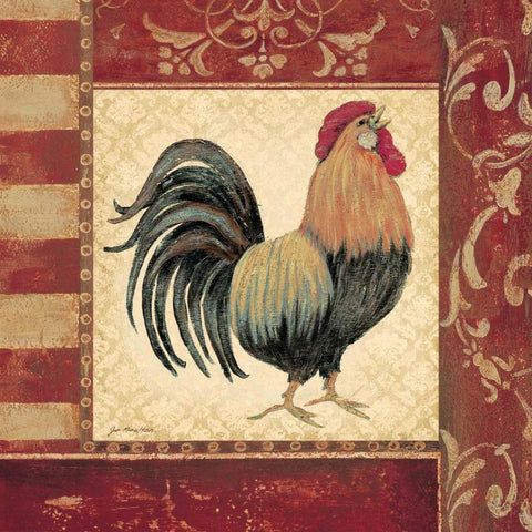 Red Rooster II White Modern Wood Framed Art Print by Moulton, Jo