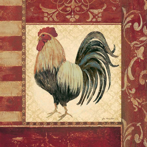 Red Rooster III White Modern Wood Framed Art Print by Moulton, Jo