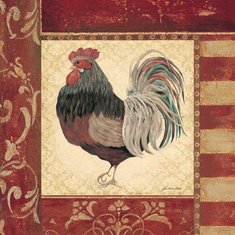 Red Rooster IV Black Ornate Wood Framed Art Print with Double Matting by Moulton, Jo