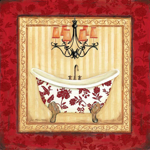 Red Demask Bath I White Modern Wood Framed Art Print by Moulton, Jo