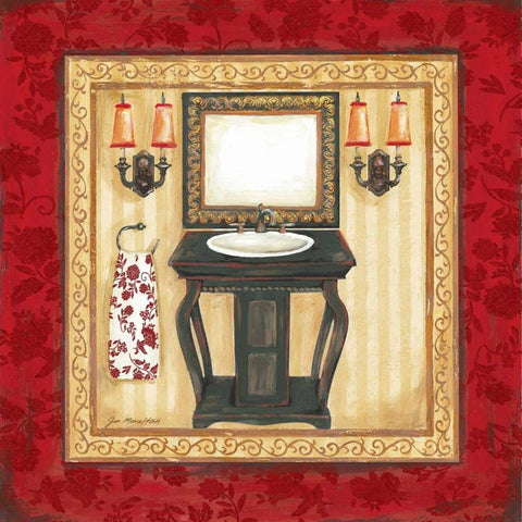 Red Demask Bath II Black Ornate Wood Framed Art Print with Double Matting by Moulton, Jo