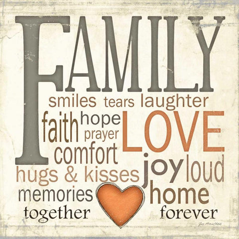 Family Typography White Modern Wood Framed Art Print with Double Matting by Moulton, Jo