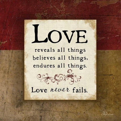 Love Never Fails White Modern Wood Framed Art Print with Double Matting by Pugh, Jennifer