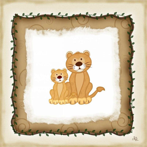 2 Lion Cubs Black Ornate Wood Framed Art Print with Double Matting by Pugh, Jennifer